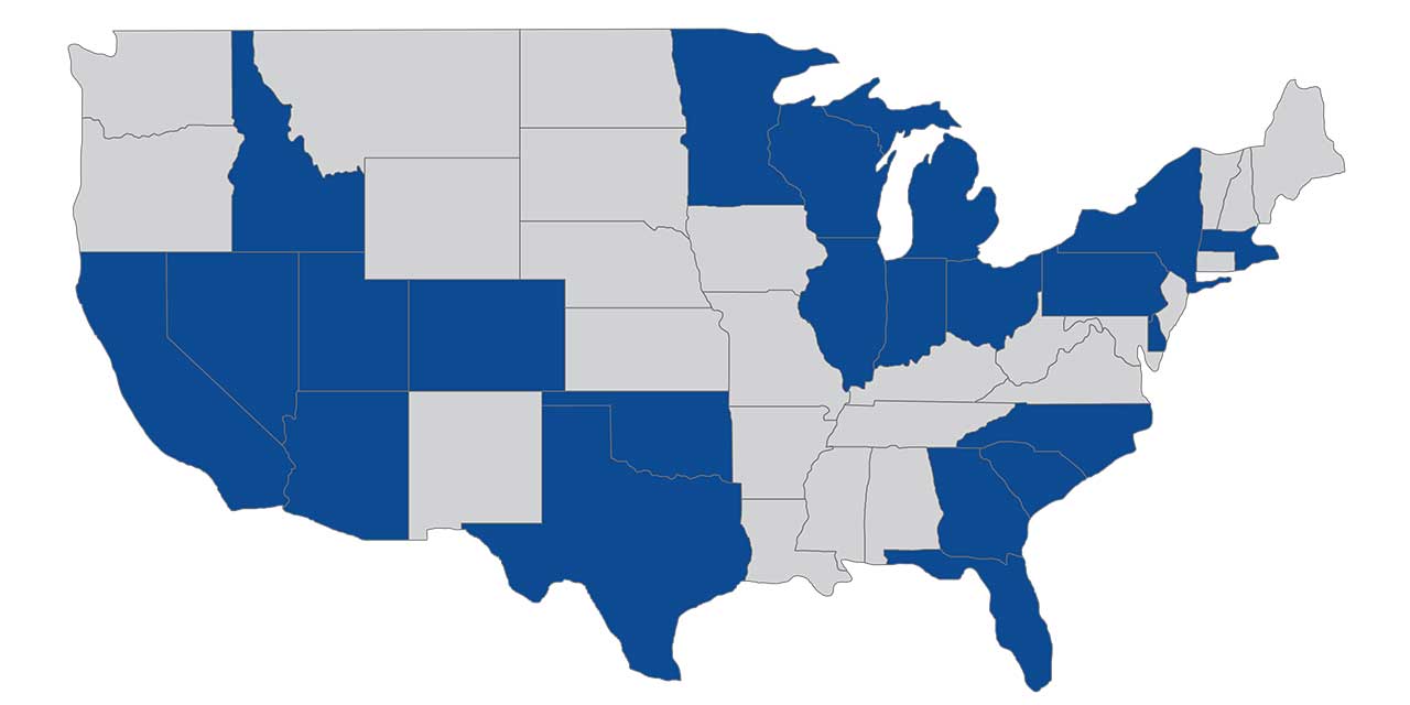 Map of the United States showing Charter School involvement by Liberty 