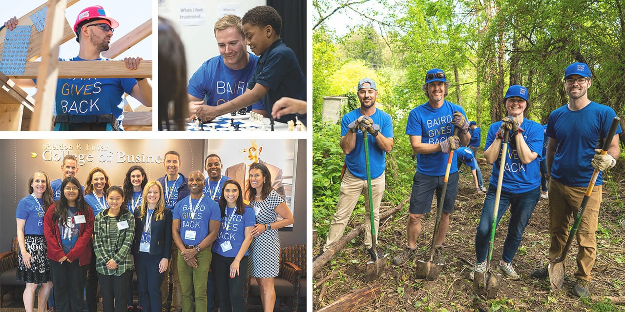 Collage of Liberty associates volunteering in various settings